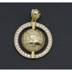 Real 10K Solid Yellow Gold 28.5mm World Charm Textured CZ Pendant 2.9 grams